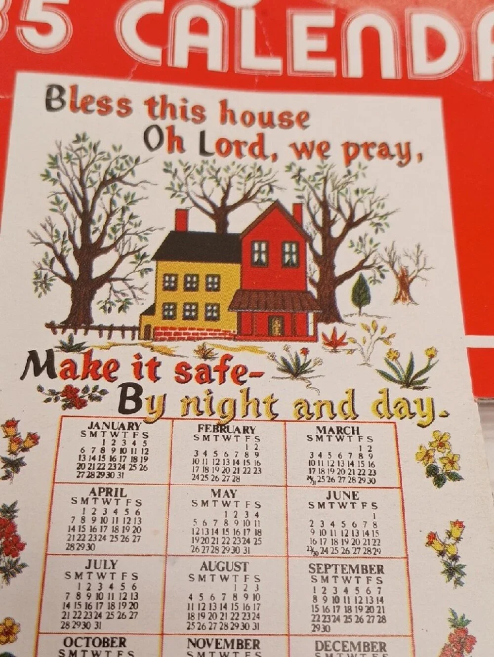 Vintage 1985 Calendar Wall Hanging Tea Dish Towel